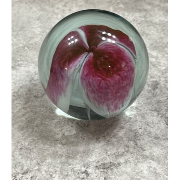 VTG Glass Eye Studio GES 1986 Flower Pink Lily Art Glass Paperweight Stunning - Picture 2 of 7